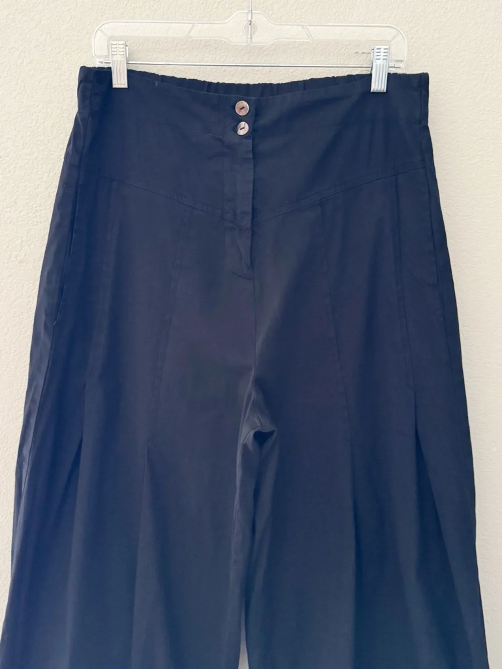 Eleven Stitch Design Wide Leg Pants Large Black Cotton Poplin Minimalist Boho - Picture 3 of 10